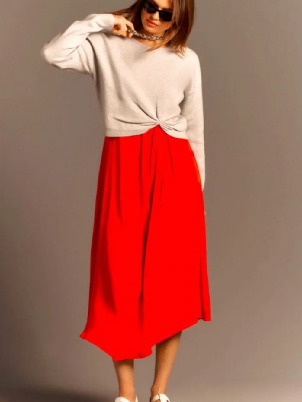 Anthropologie Gemini Twofer Sweater Tank Dress Bright Orange Gray Set Brand New